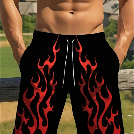 Basic Shorts Men's Casual Shorts Fitness Sports Flame Pattern 3D Print Gothic Style Summer Men Gym Shorts Football Man Clothes