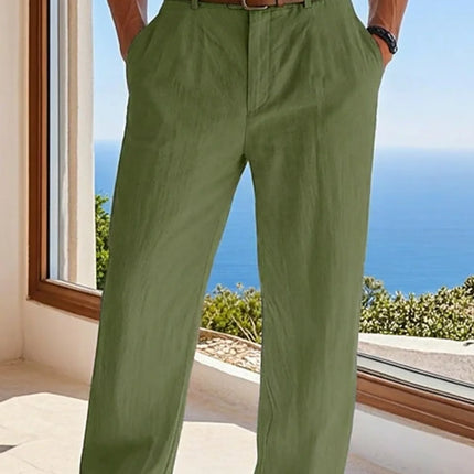 2025 summer men's cotton and linen oversized wide leg pants, men's artistic style elastic waist solid color casual loose pants