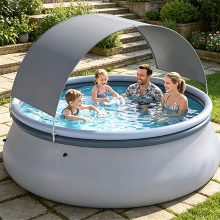 118" x 68" Large Capacity Outdoor Inflatable Swimming Pool with Sunshade Tent, Tear Resistant Heavy-Duty PVC Blow Up Pool, Portable 6-Person Family Water Pool Complete with Repair Kit for Backyard Garden Summer Party