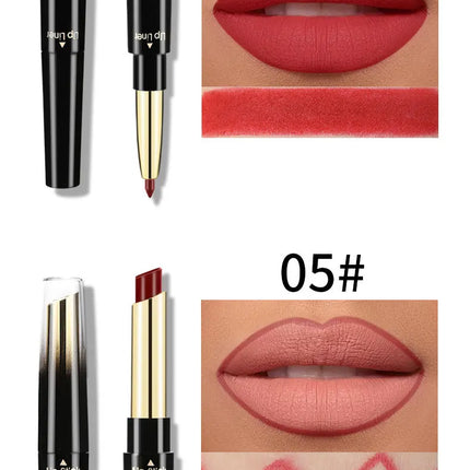 2 In 1 Lipstick lipliner Matte Highly Pigmented Waterproof Long Lasting Non stick Cup Lip Makeup