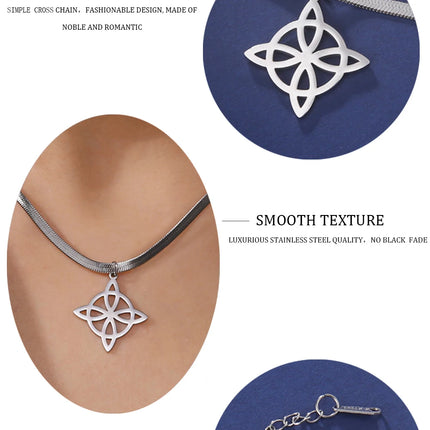 Lucktune Witch Knot Pendant Necklace Stainless Steel Snake Chain Necklace For Women Vintage Lucky Wicca Jewelry Party Gifts Sale