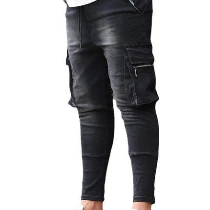 New Jeans Men Pants Wash Solid Color Multi Pockets Denim Mid Waist Cargo Jeans Plus Size Fahsion Casual Trousers Male Daily Wear