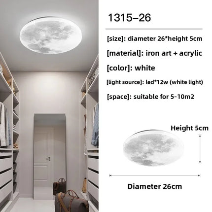 Lunar LED Ceiling Light, Minimalist Round Pendant, Moon-Inspired Lighting for Bedroom, Kitchen, Balcony Decor