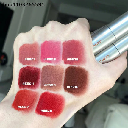 Cappuvini Mini Silver Tube Matte Velvet Lip Gloss – Waterproof, Non-Stick, Smudge-Proof, Long-Lasting Liquid Lipstick