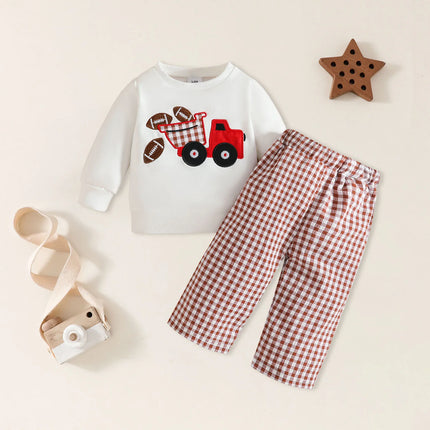 Boys Shirt And Pants Set Toddler Baby Boy Outfit Cart Print Crewneck Sweatshirt Tops Pants Boys Fall Clothes Girl Pant Romper