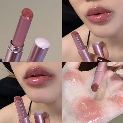Pearlescent Pink Glitter Solid Lip Gloss Moisturizing Nourishing Water-gloss Crystal Mirror Glass Lip Tint Lipstick Pen Makeup