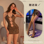 Average size 40.00 kg-60.00 kg / Leopard print jumpsuit + black open socks