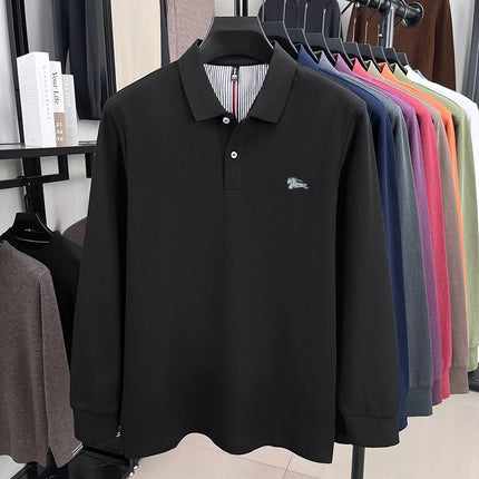 100% pure cotton high-end men's long-sleeved polo shirt, autumn fashion hot-selling pony embroidery design golf top T-shirt