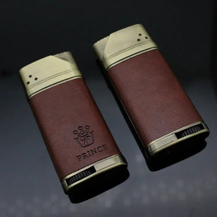 Refillable Butane Gas Lighter with Leather Cover Metal Windproof Turbo Torch Lighters Outdoor Portable Cigar Lighter Men's Gifts