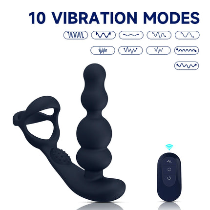 360° Rotating Anal Beads Prostate Massager with Cock Ring Remote Control Vibrating Butt Plug - Adult Toy for Men
