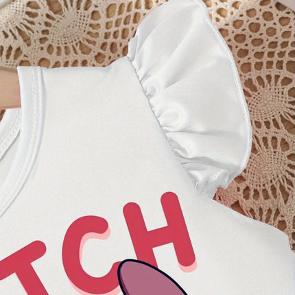 Flame Resistant Girls Pajamas Set Cute Stitch Strawberry Print Ruffle Short Sleeve Top Shorts Soft Breathable Sleepwear