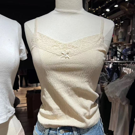 Sweet Solid Lace Trim Y2k Crop Top Casual White Ribbed Cotton Sleeveless Summer Camis Women Vintage Cute Slim Tank Tops 2023