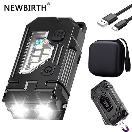 Mini Keychain EDC Flashlight - Rechargeable Magnetic Torch Light with Pen Clip & Hat Clip, Super Bright Lamp for Outdoor/Fishing