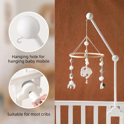 Baby Wooden Cloud Bed Bell Rattle Holder Bracket Mobile Hanging Rattle Toys Arm Bracket for 0-12 Months Newborn Crib Decoration