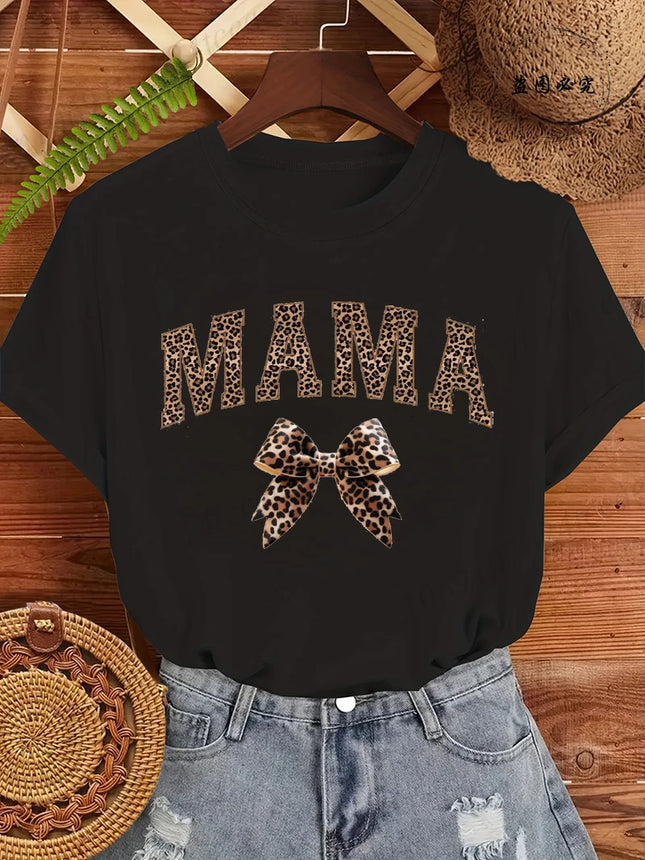 Leopard Mama Coquette Printed Women's T-Shirts Short Sleeve Mom Tee Tops Leopard Mom T-Shirts Summer Fashion Women's Clothing