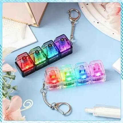 `Clickable Keyboard Keychain LED Light - Stress Anxiety Relief Fidget Toy, Portable Desktop Accessory for Office Decoration Gift