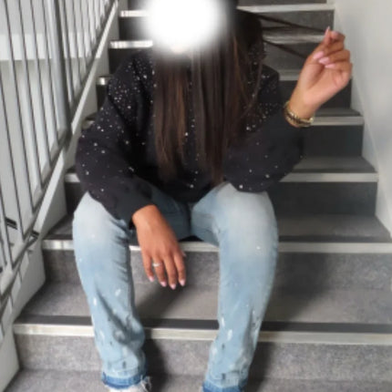 Rhinestone Studded Oversized Hoodie Women & Men Sparkle Starry Print Pullover Fall Winter Y2K Streetwear Punk Aesthetic