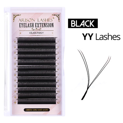 ARISON Black YY Eyelashes Extension Double Tips Lashes Cilios Y Premade Volume YY Shape EyeLash Grafting Extension Split Tip