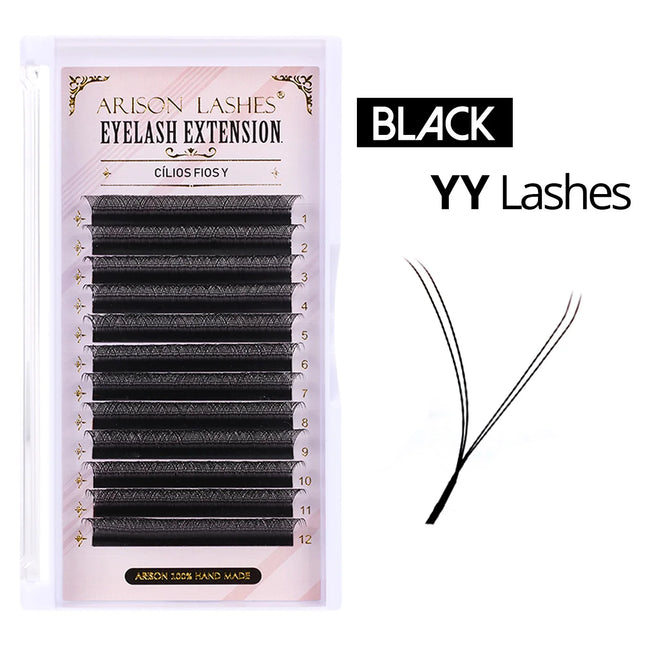 ARISON Black YY Eyelashes Extension Double Tips Lashes Cilios Y Premade Volume YY Shape Eyelash Grafting Extension Split Tip