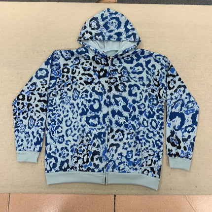 Y2K European American Fashion Leopard Print Hooded Long Sleeve Sweatshirt Jacket Comfort Casual Trend Sports Sweatpants