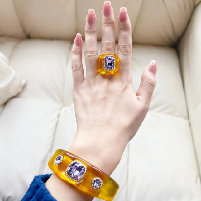 Luxury Jewelry Sets Resin Chunky Bangles Rings Exaggerated Designer Open Bracelet Women's Gift Set Party Accessories New