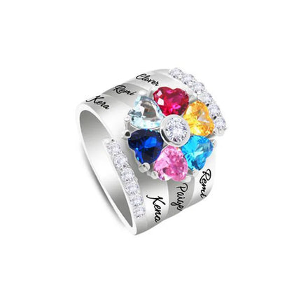 MaiLun Personalized Kids Names Ring With Birthstone Silver plated color Ring Mothers Day Jewelry Gift