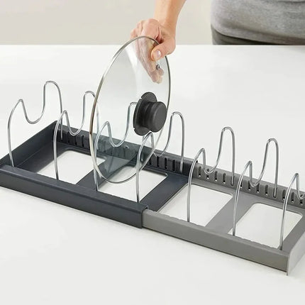 1Pc 7-grid Telescopic Pot Rack,Pans Organizer,Space-saving Cabinet Holder for Pots,Pans and Lids-Keep Your Kitchen Neat and Tidy
