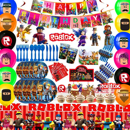Roblox Birthday Party Supplies Kit with Decoration Favors Toys Tableware Gift Bag Paper Products And Balloons for Christmas Cele