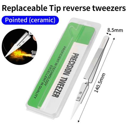 LUXIANZI 1PC Reverse Tweezers Stainless Steel Industrial Tweezers Tools Non-magnetic plastic ceramic Tip ESD Precision Forceps