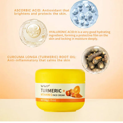 Turmeric Face Cream Strong Whitening Vitamin C Cream Brighten Skin Tone Reduce Dark Spots Lighten Moisturizing Cream Facial 50g