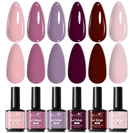 QAZIXU 1/6Pcs Purple Nude Color Gel Nail Polish Pink Gel Polish Semi Permanent Soak Off UV LED Nail Art DIY Popular Color