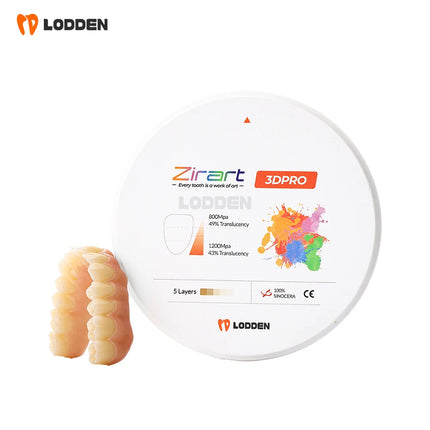 LODDEN 3D Pro Multilayer Zirconia Block Dental Lab CAD CAM Open System 98x10-25mm 43-49% High Strength Zirconia Vita16