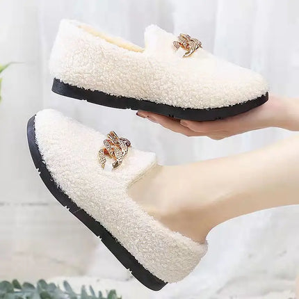 Womens Winter Slippers Warm Short Plush House Shoes Laides Slip on Moccassins Fashion Lady Flats Loafers Non Slip