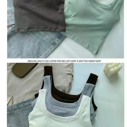Women's Vest One-Piece No Steel Ring Cotton Chest Pad Wide Shoulder Sports Yoga Vest Underwear Black White Bra Tank Top Women
