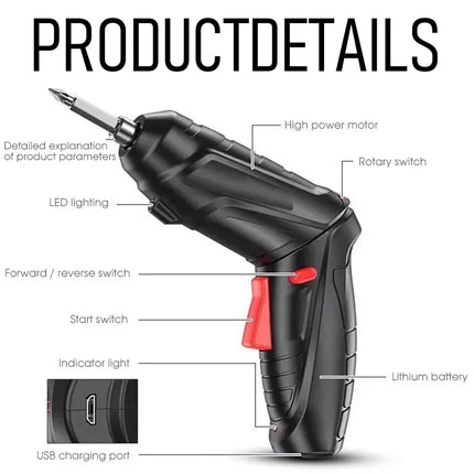 47 PCS 3.6V Electric Screw Driver Rechargeable Household Lithium Electric Drill LED Lighting Electric Power Screwdriver Set