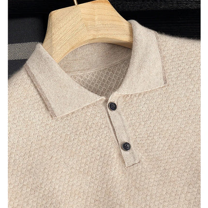 100% Goat Cashmere T-shirt Men's POLO Collar Short Sleeve Pullover 2025 Spring/Autumn New Fashion Knit Business Casual Tank Tops