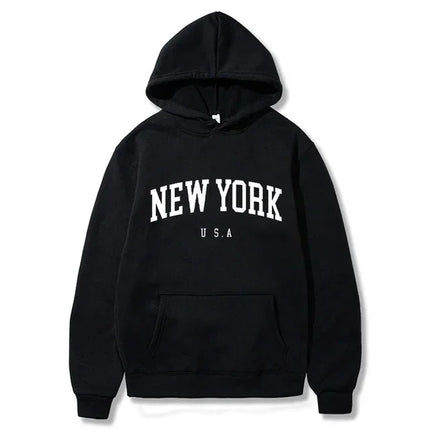 Men Women New York U.S.A City Hoodies Fashion Letter Printed Graphic Sweatshirts Loose Casual Harajuku Hooded Pullover Sportwear