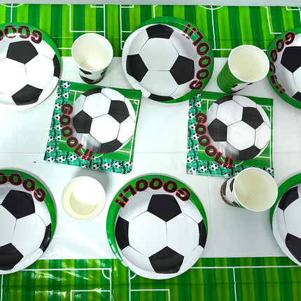 Soccer Theme Disposable Tableware Set Paper Plates Cups Napkins Tablecloth Boys Sports Football Birthday Party Decor Supplies