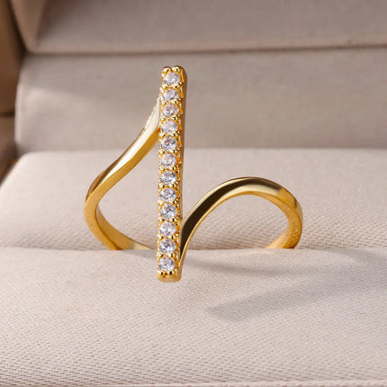 Zircon Geometric Rings For Women Gold Color Stainless Steel Opening Ring Luxury Wedding Party Aesthetic Jewelry Gift Femme 2024