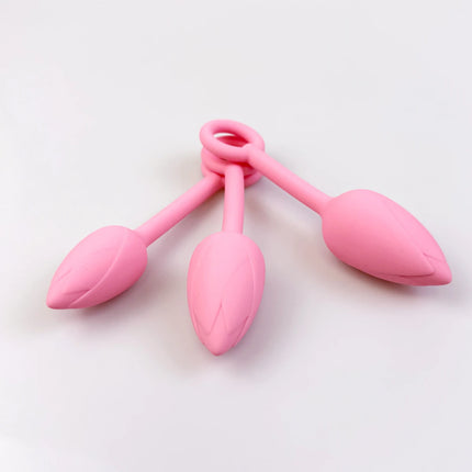 Pull ring flower bud anal plug Pink Butt plug Silicone Vagina Ball Size scale G-spot massage soft gel plug for anus adult sex to