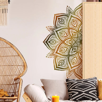 Dark Golden Mandala Wall Stickers For Living Room Bedroom Wall Decoration Pure Black Self Adhesive Decor Sticker Wallpapers
