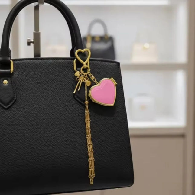 Cross border metal stainless steel lipstick mesh bag pendant gold silver heart shaped  keychain  Accessories Net Pocketg Charm