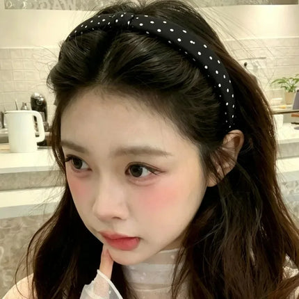 New Simple Elegant Black White Polka Dot Headbands Korean Style Women Classic Narrow-Edge Sponge Versatile Hair Hoops Head Band