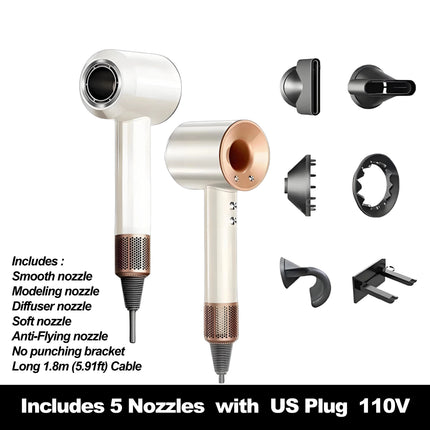 High-Speed Negative Ions Hair Dryer, Upgraded Model, Quiet, High Airflow, Constant Temp, Lightweight, Multi Nozzles in Gift Box