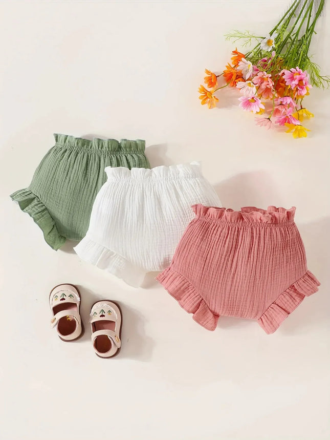 3Pairs/Lot Summer Cute Baby Girl Climbing Pants Comfortable Breathable Shorts Newborn Baby Casual Solid Cotton Color Pants