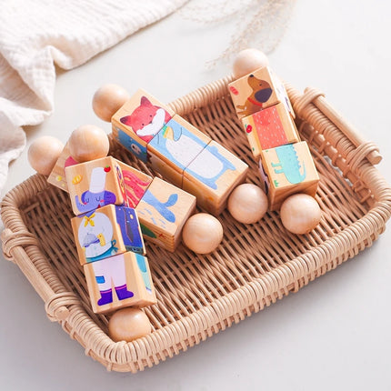 Baby Wooden Rattle Montessori Toy Hand-on Develop Ability Toy Newborn Soothing Toy 0 12 Months Rotating Puzzle Educational Toy