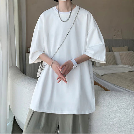 Men's Cotton T-shirts White Men's Oversized T-Shirt Solid Summer Casual Wear Tee Shirts Fashion for Men 5XL Male Clothes