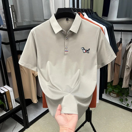 Hot Quality Men's Short-Sleeved Polo Shirt Lapel Button Dog Embroidery Spring Casual Elegance T-Shirt Simple Business Menswear