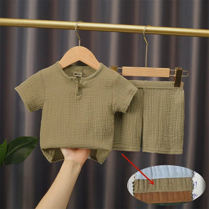 0-5Y Baby Summer Sets Solid Cotton Linen T-shirts+Elasctic Shorts Kids Clothes Casual Clothing Sets for Children Outfit Set