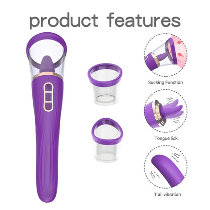 Tongue Licking with Sucking G Spot Vibrator 3 in 1 Sex Toys for Women Powerful Clitoral Nipple Oral Sucker Stimulation Massager